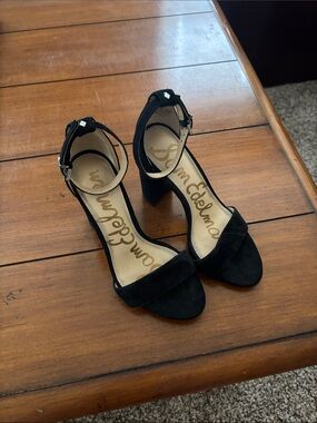 Sam Edelman Black Suede Ankle-Strap Block Heels